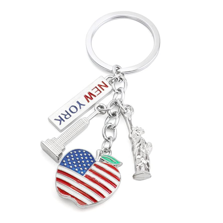 Samla NYC Souvenir Metal Nyckelring med Frihetsgudinnan USA Flag Patriotic Keychain