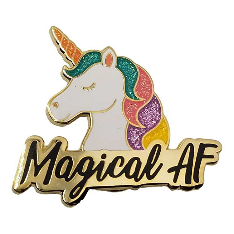 Anpassad Unicorn Glitter Rainbow Emalj Lapel klädnål