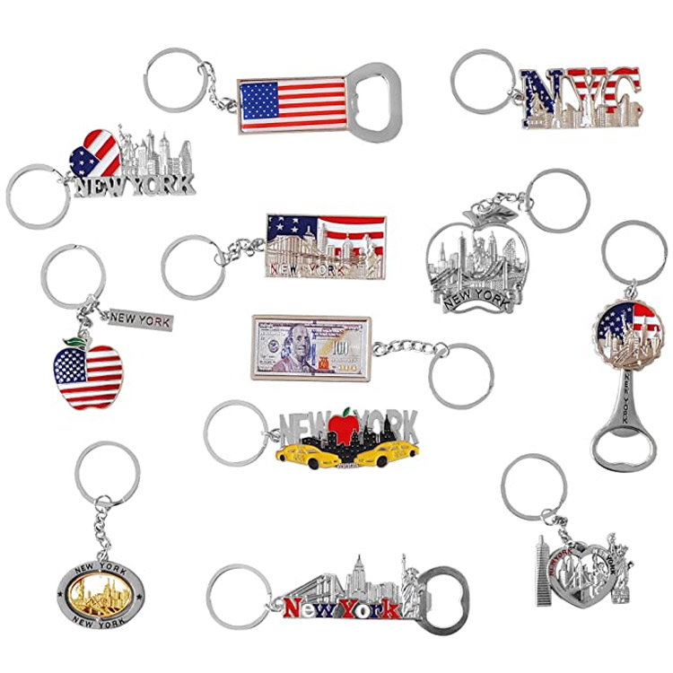 Samla NYC Souvenir Metal Nyckelring med Frihetsgudinnan USA Flag Patriotic Keychain