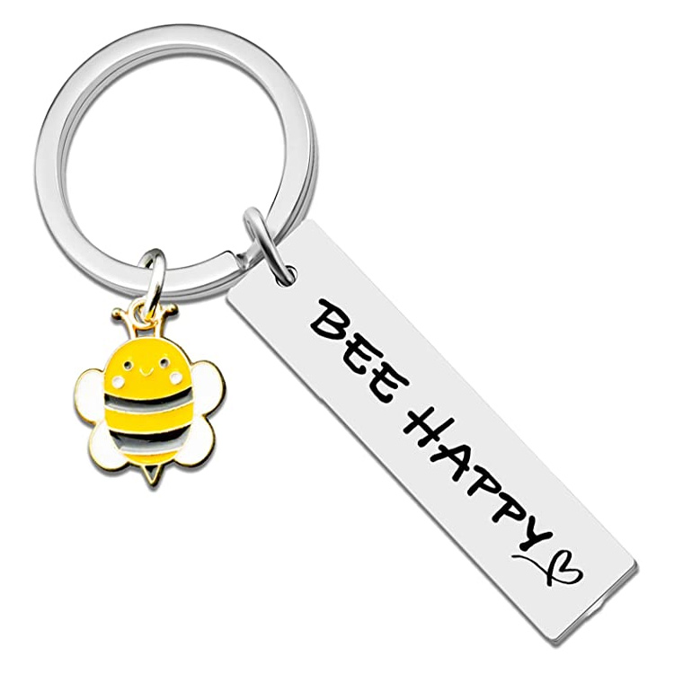 Cusotm kvinnors metallnyckelring Bee Happy Keyring Keychain Gift